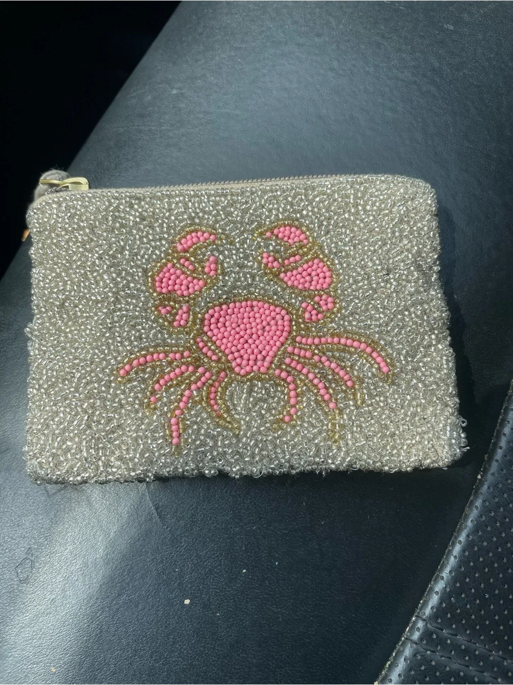 America & Beyond Cancer Crab Beaded Coin Purse Pink Silver Zodiac Coastal
